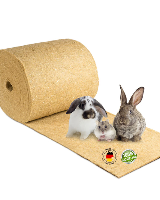 100% hemp hay mat on a 25m roll, 40cm wide, 5mm thick. Suitable for all small animals as a bedding substitute.