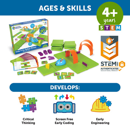 Learning Resources Code & Go Robot Mouse Activity Set, ages 4-8, program robot mouse, strengthens logical thinking and STEM skills.