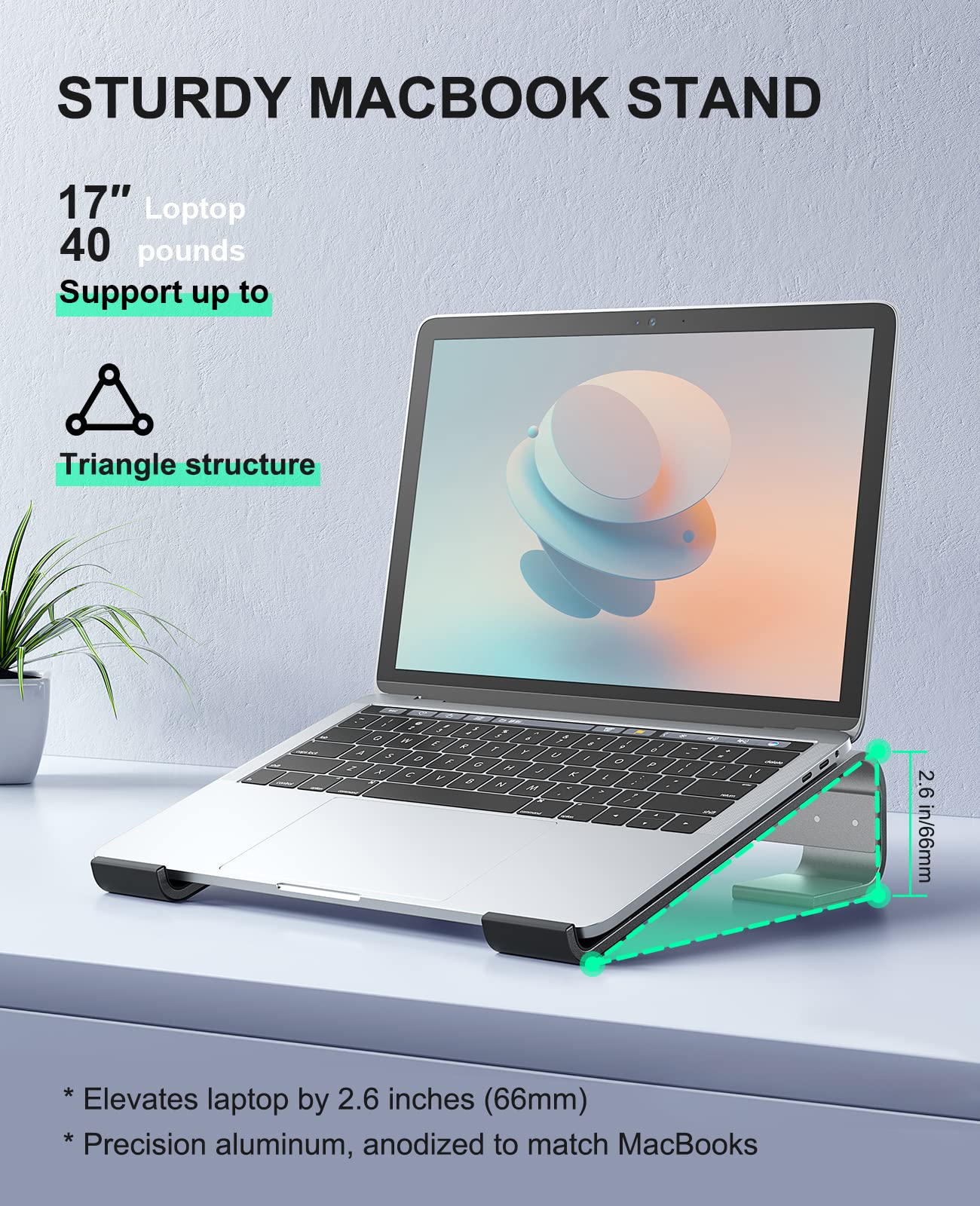 Soqool Laptop Stand, Ergonomic Laptop Holder for Desk, Aluminum Notebook Stand with Ventilation, Compatible with MacBook Air/Pro, Lenovo, Huawei, Acer, Dell, HP (10-17 inches)
