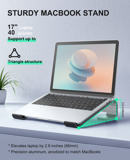 Soqool Laptop Stand, Ergonomic Laptop Holder for Desk, Aluminum Notebook Stand with Ventilation, Compatible with MacBook Air/Pro, Lenovo, Huawei, Acer, Dell, HP (10-17 inches)
