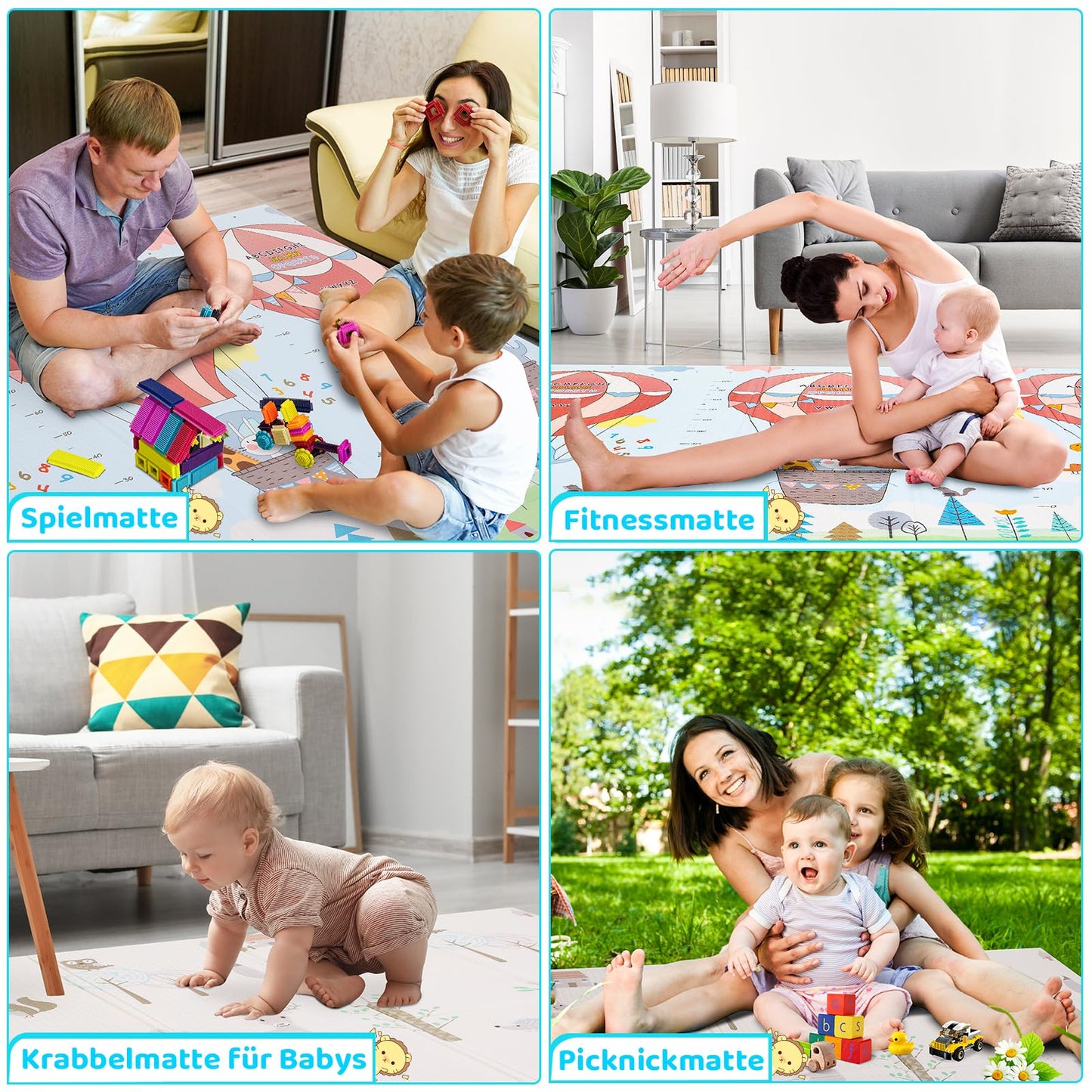 Baby crawling mat, 200x180x1cm, XXL, baby play mat, non-toxic odorless XPE foam base, kids mat non-slip waterproof on both sides, easy to clean, foldable baby crawling mat, baby gift.