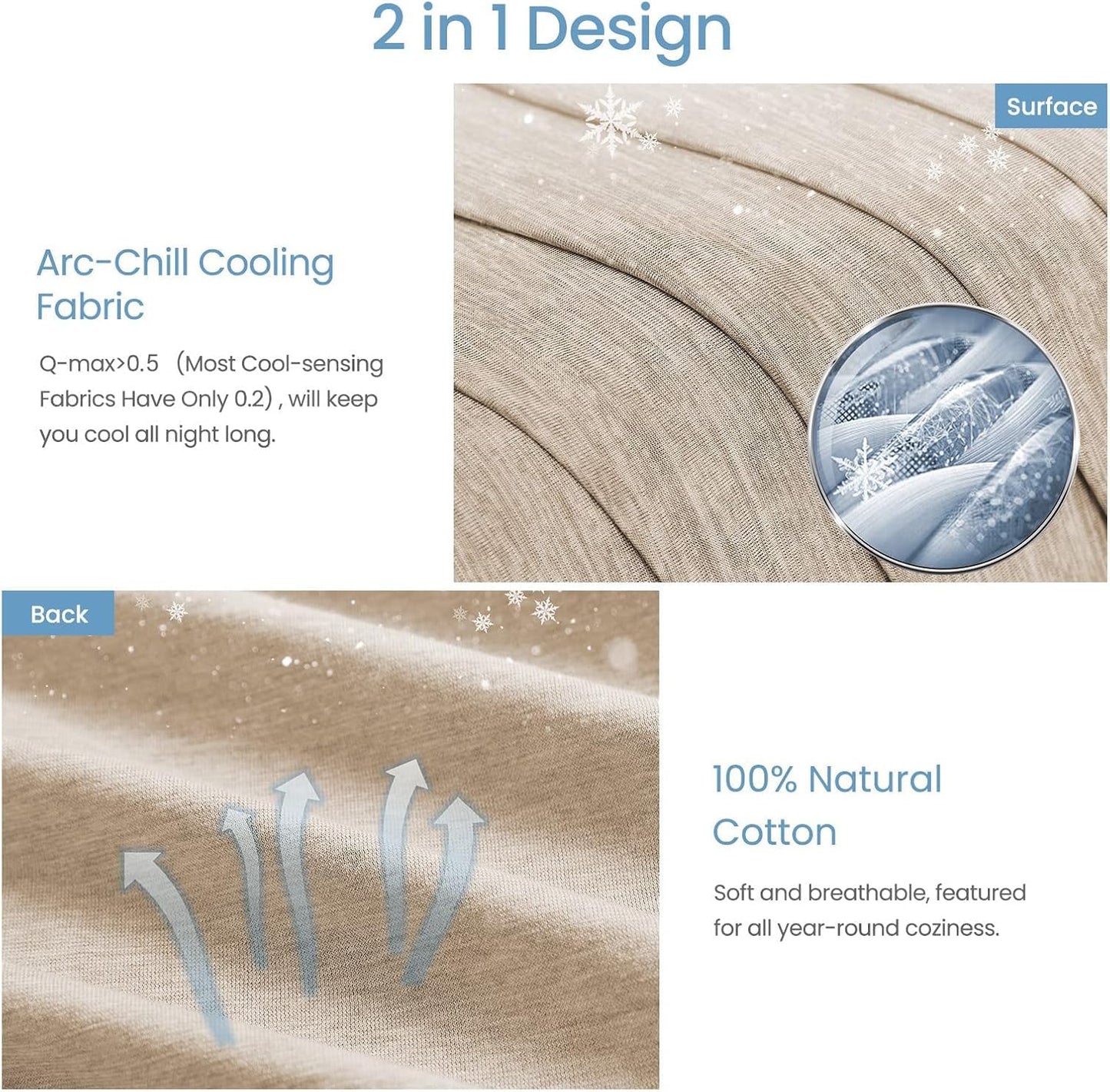Elegear Cooling Blanket 130 x 170cm, Japanese Arc-Chill 3.0 Q-Max>0.5 Cooling Fibers 2in1 Self-cooling Summer Blanket Double-sided, absorbs body heat, cooling blanket for people Thin Throw Blanket Beige