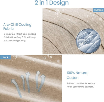 Elegear Cooling Blanket 130 x 170cm, Japanese Arc-Chill 3.0 Q-Max>0.5 Cooling Fibers 2in1 Self-cooling Summer Blanket Double-sided, absorbs body heat, cooling blanket for people Thin Throw Blanket Beige