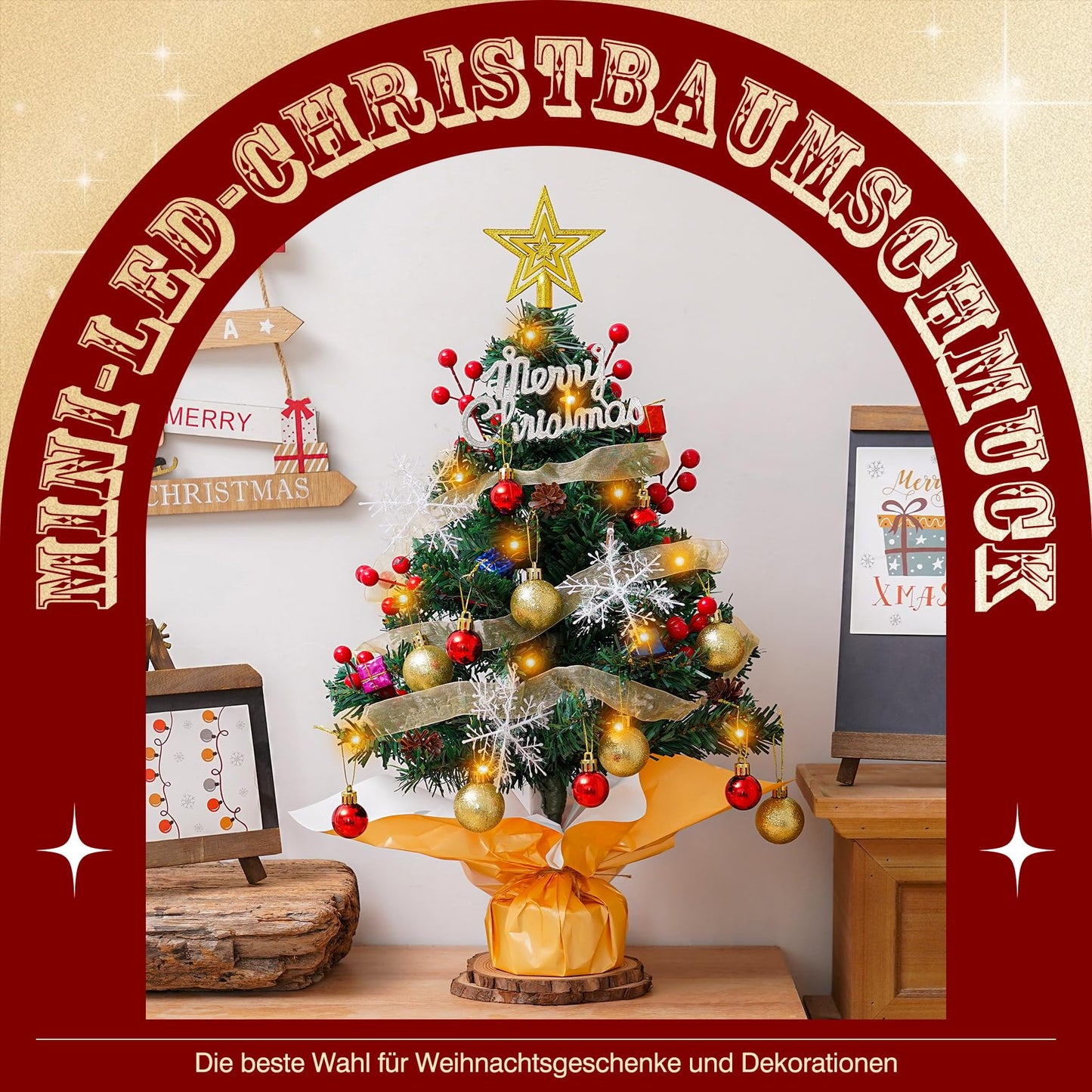 SKYVINWINE Mini Artificial Christmas Tree, Small Artificial Christmas Tree with LED Lighting, Mini Tabletop Tree for Christmas Decor, Green