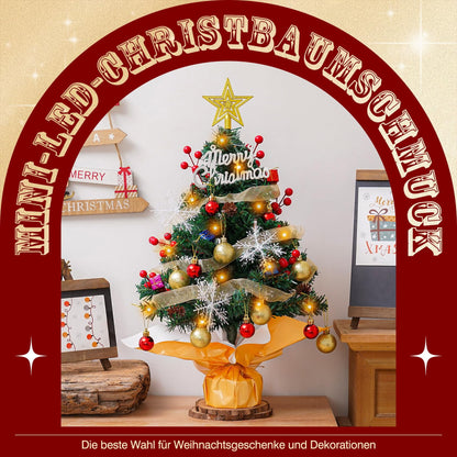 SKYVINWINE Mini Artificial Christmas Tree, Small Artificial Christmas Tree with LED Lighting, Mini Tabletop Tree for Christmas Decor, Green