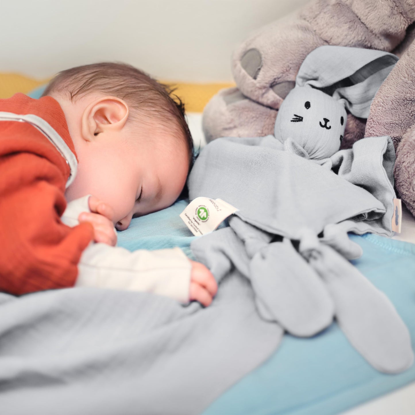 Mababu cuddly blanket baby muslin - 100% GOTS organic cotton - cuddly toy bunny - gift for birth, 4-layered, extra soft, for newborns, boys & girls, washable, as a comfort blanket