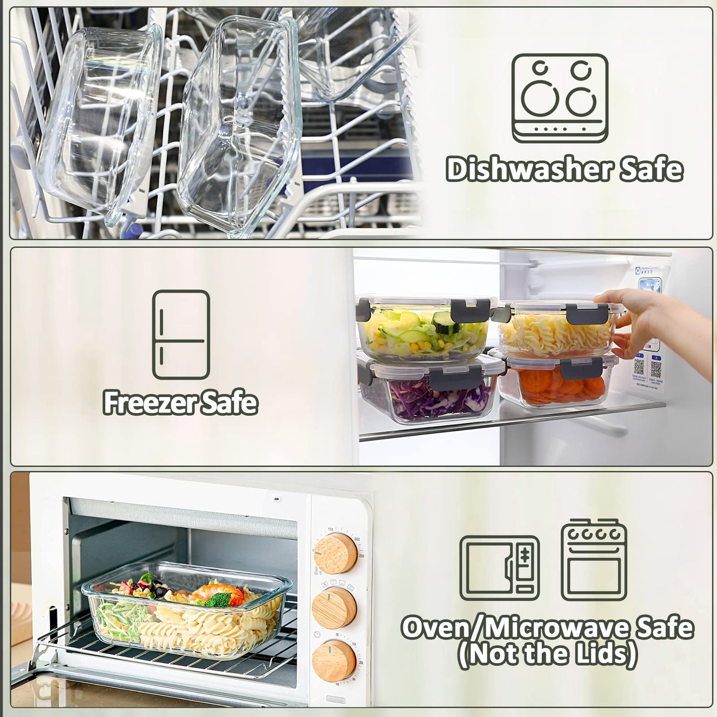 MCIRCO Glass Food Storage Containers Set, 20 pieces (10 containers, 10 lids), Dishwasher Safe, Microwave & Freezer Safe, Leakproof, Modern, Food Storage Containers, Food Storage.