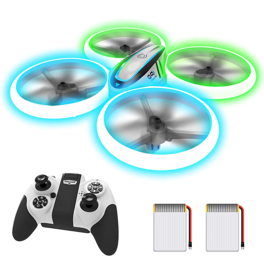 AVIALOGIC Q9s Drone for kids with altitude hold and headless mode, RC Quadcopter with blue & green lights and 2 batteries, toy drone for children and beginners.