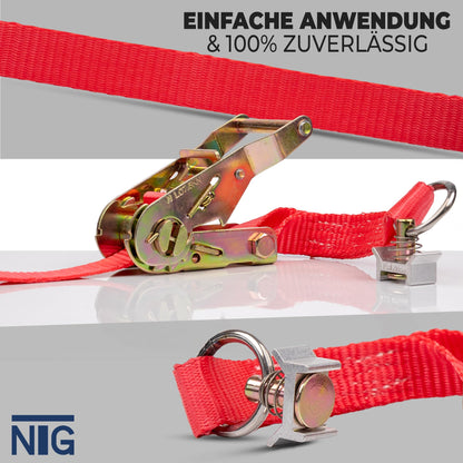 4 pieces | Lashing strap | Tie-down straps | Two-part with ratchet | for airline rail | with end fitting | 2 parts | Length 3400 mm | 1500 daN | DIN EN 12195-2