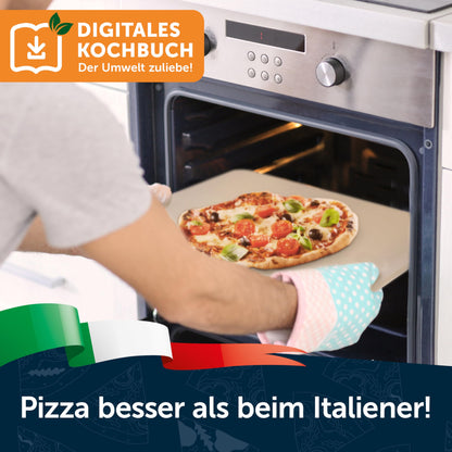 Blumtal pizza stone for oven 38x30cm + sturdy pizza peel - pizza stone for gas grill made of cordierite stone up to 900°C - suitable for gas grill - pizza stone - bread baking stone.
