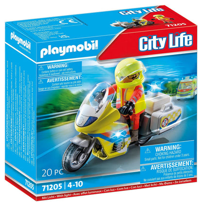 PLAYMOBIL City Life 71205 Paramedic Motorcycle with Light, Toy for Kids 4+ & City Life 71204 Rescue Cart, Toy for Kids 4+