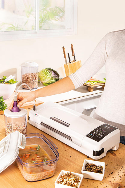 Magic Vac, Champion, Professional multifunctional food vacuum machine, for vacuum bags and cooking, with high-performance motor and food vacuum kit, Patented, Made in Italy.