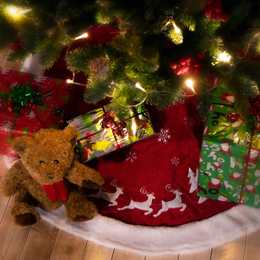 COM-FOUR® Premium Christmas Tree Skirt to Protect Against Pine Needles - Round Tree Skirt for the Christmas Tree - Base with Christmas Motif for Gifts and Decoration