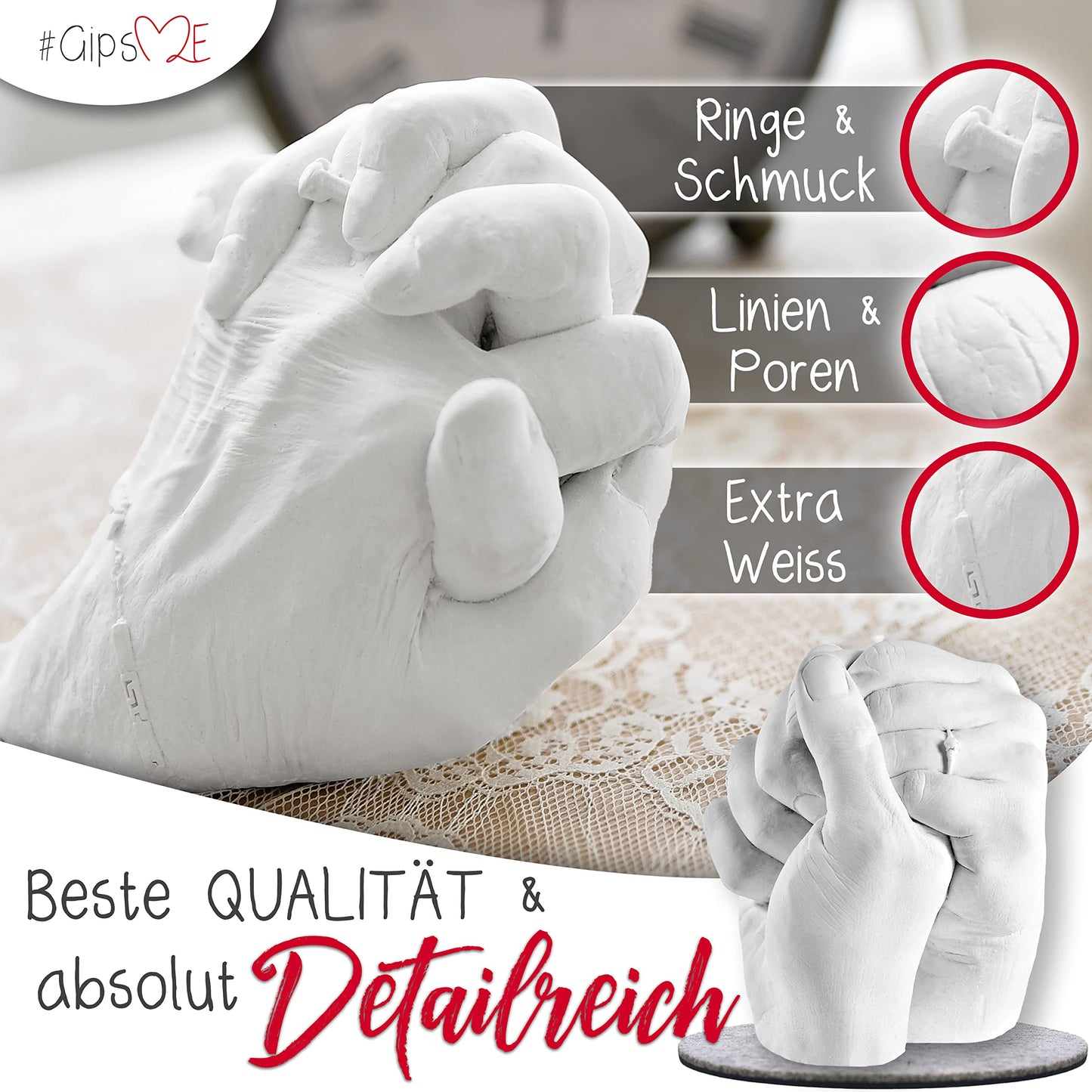 PlasterME - THE ORIGINAL - 3D Handprint Kit for Couples - Plaster Hand Impressions - Partner and Couples Gifts for Women and Men for Valentine's Day, Anniversary, Anniversary Gift for Her and Him