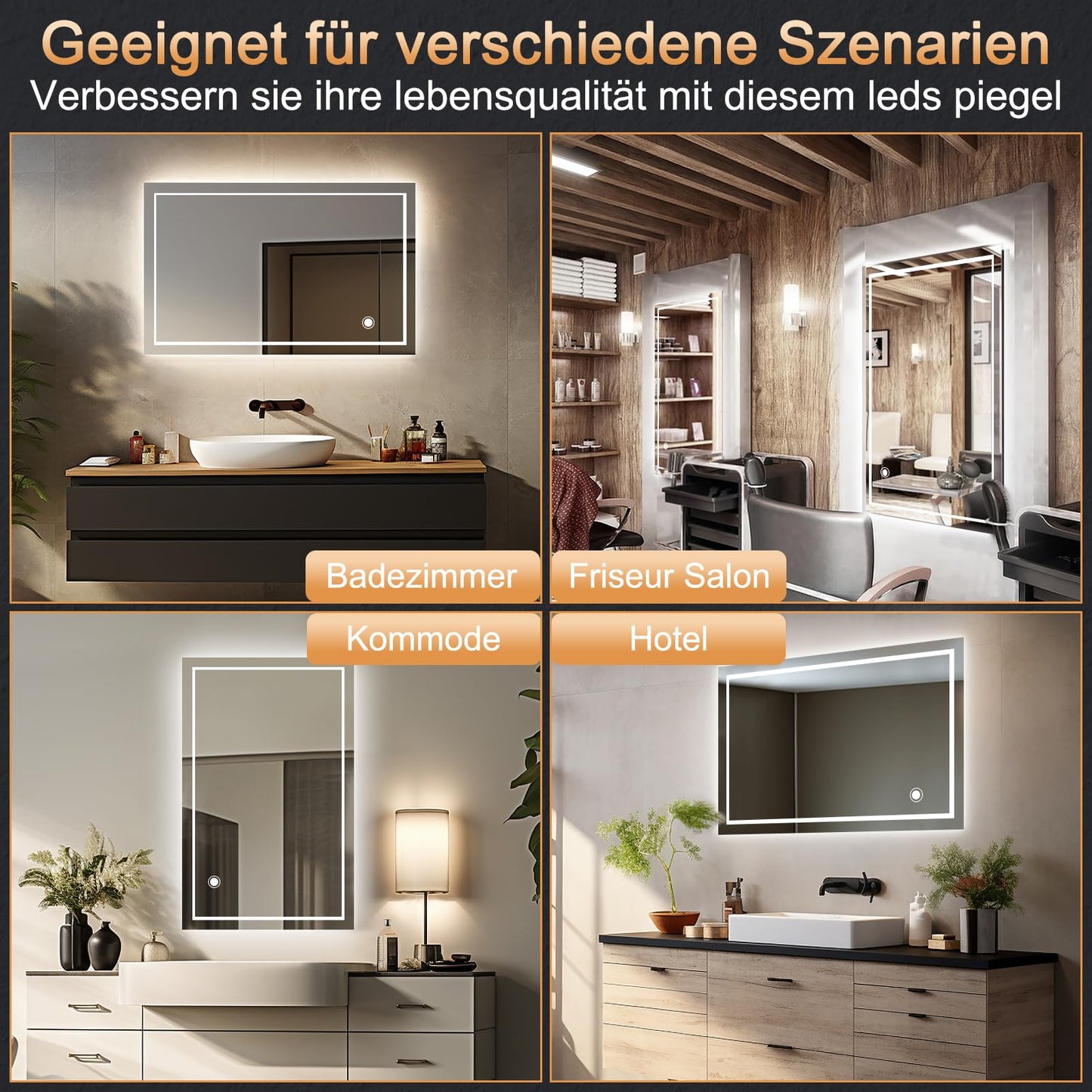 Trinity mirror with lighting, 50x70cm LED bathroom mirror with lighting, bathroom mirror with touch switch, bathroom wall mirror.