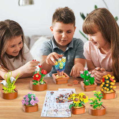 12 flower succulents 3.6MM mini kits - 1403 pieces Botanical set, office & home decor, flower plants, bonsai building toys, creative construction project for adults, gifts for women, children 10+