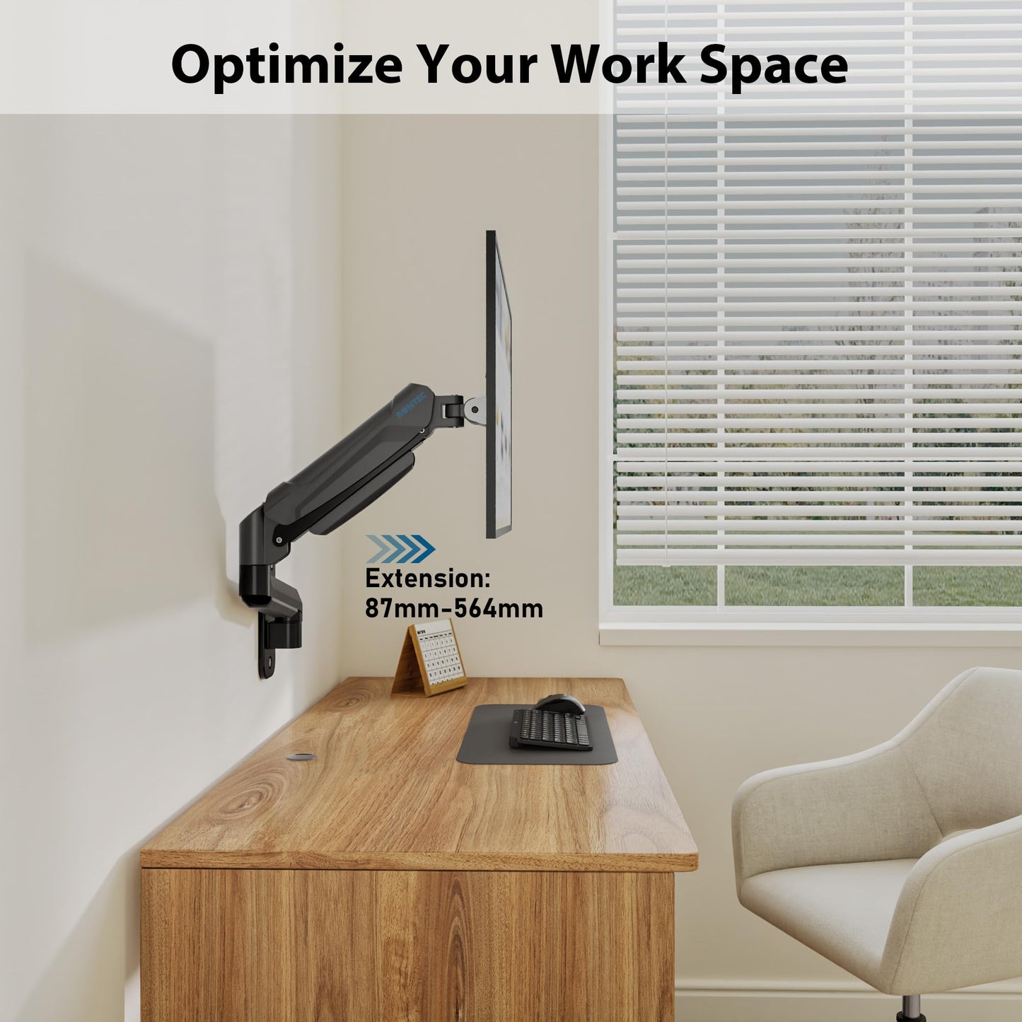 BONTEC 13-42 inch monitor wall mount with VESA Extension Kit for PC monitor & TV up to 9 kg, Fully Adjustable Gas Spring, Tilt & Swivel, Height Adjustable, max VESA 200x200 mm.