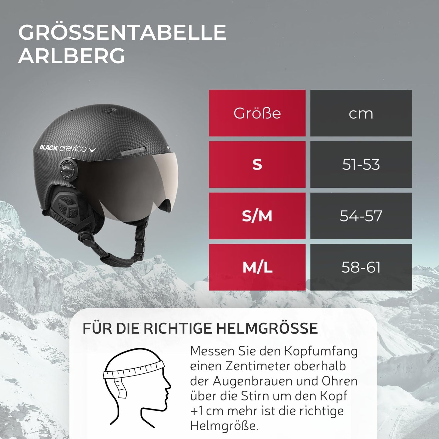 Black Crevice Arlberg ski helmet with 2 visors, carbon black/gray, M/L.