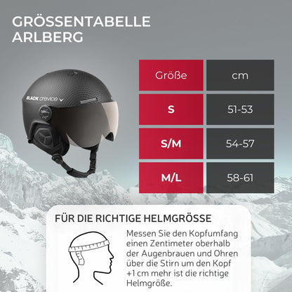 Black Crevice Arlberg ski helmet with 2 visors, carbon black/gray, M/L.
