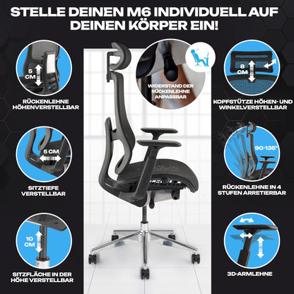 VALKENSTOL M6 office chair Ergonomic award winner | Large people desk chair | Mesh seat office chair with adaptive lumbar support and adjustable backrest for healthy sitting Executive chair