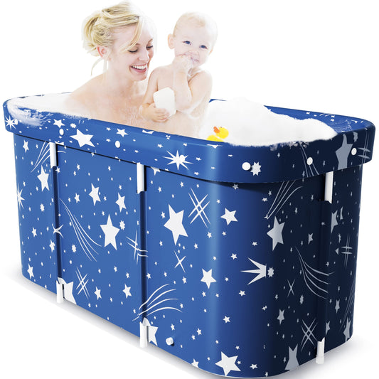 Adoture Folding Bathtub for Adults, Portable Plastic Bath Tub for Kids, Mobile Spa Bathtubs for Adults with Drain and Backrest, and 10 Bath Pockets