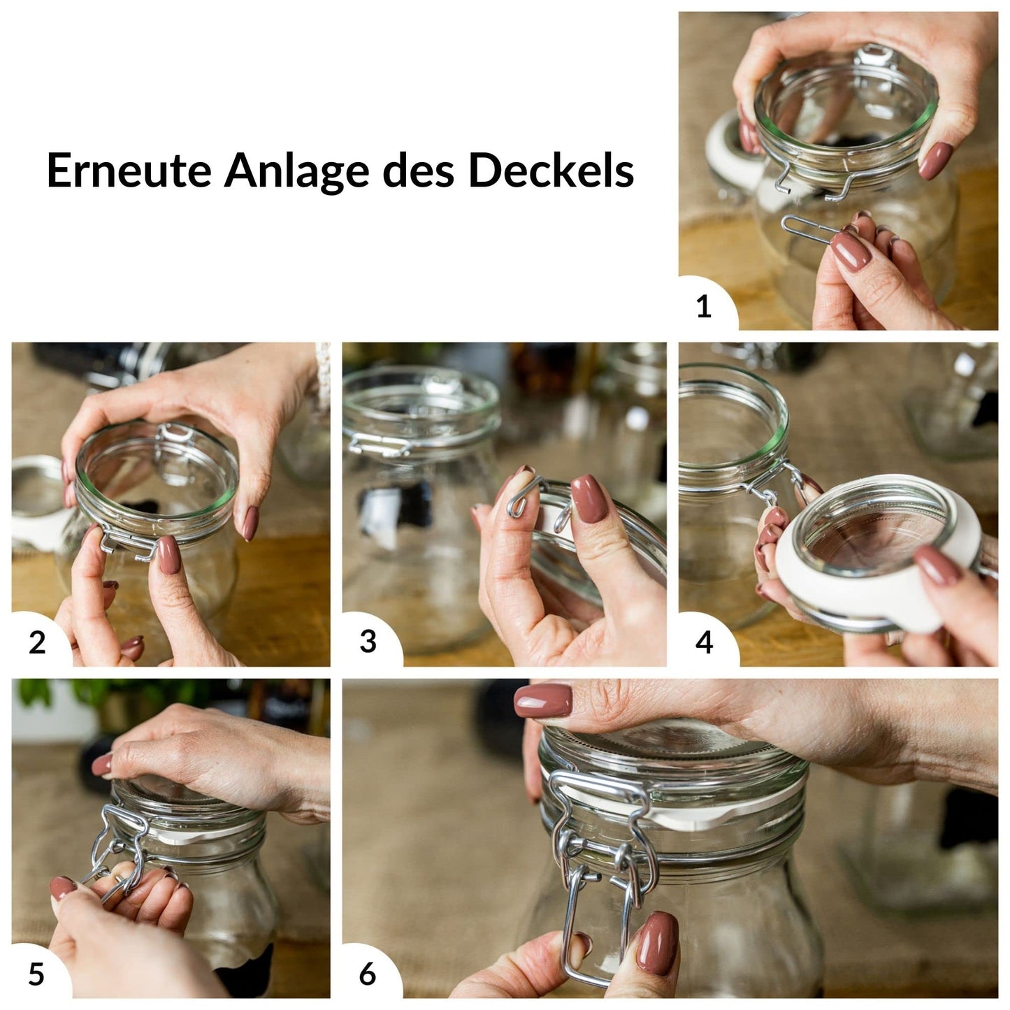 Creative Home 8 x Mason Jars with Clamp Lid | Jars 750ml | Mason Jar Canning Jars with Lid and Rubber Ring | Clamp Jar airtight | 12 Reusable Stickers + 1 Anti-Dust Chalk