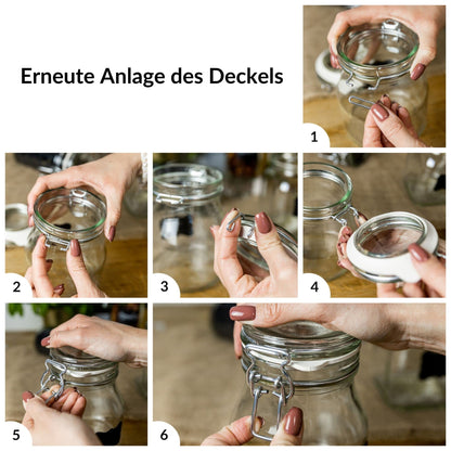 Creative Home 8 x Mason Jars with Clamp Lid | Jars 750ml | Mason Jar Canning Jars with Lid and Rubber Ring | Clamp Jar airtight | 12 Reusable Stickers + 1 Anti-Dust Chalk