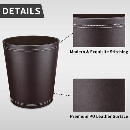 GORESE Trash can Office - Black leather trash can, modern design, waste bin for kitchen, bathroom, office (Brown)