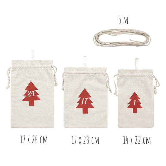 Premium cotton advent calendar bags 2024 for filling with 3 different sized pockets - now with thicker fabric - DIY calendar for kids (boys & girls), men, women, and couples