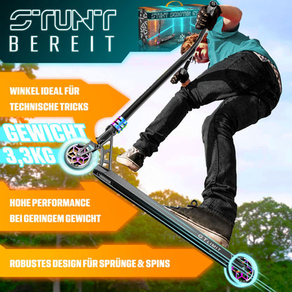 KESSER® Stunt Scooter GT-Limit 360° steering fun scooter stunt scooter with stand ABEC 9 bearings, 110 mm PU wheels, kick scooter push scooter trick roller for kids adults.