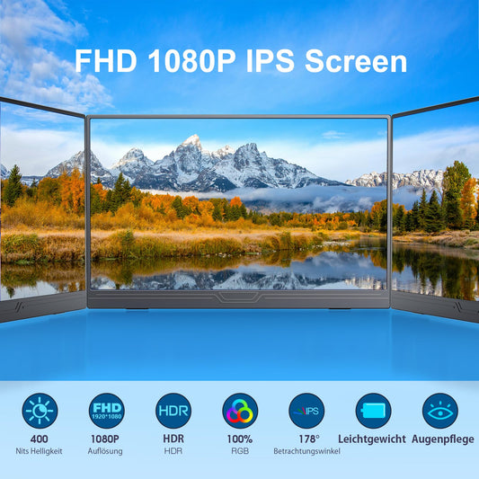 CUIUIC Portable Monitor, 15.6 inch Portable Mobile IPS Screen, FHD 1920x1080 HDR USB C with Type-C HDMI Port, for Laptop/MacBook/PC/Xbox/PS/Switch, with Protective Case.