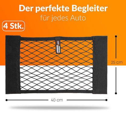 Upgrade4cars Trunk Net Bag Velcro | 4 Car Organizer Nets 40 x 25 cm | Elastic Automotive Storage Net Universal | Car Interior Accessory Gadget