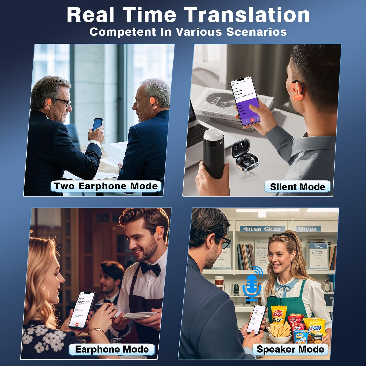 AI headphone translator, 2025 translation headphones, 144+ language headphone translator in real time with app, Bluetooth translation earphones for iOS and Android, travel and business (Orange)