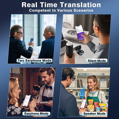 AI headphone translator, 2025 translation headphones, 144+ language headphone translator in real time with app, Bluetooth translation earphones for iOS and Android, travel and business (Orange)