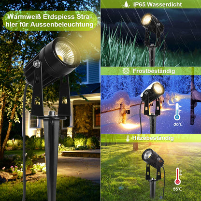 AIMHEIM 10-piece LED garden lights with ground stake, 3W garden light with plug, 3750LM, IP65 waterproof, garden spotlights outdoor spotlight warm white for garden, terrace, plants, paths.