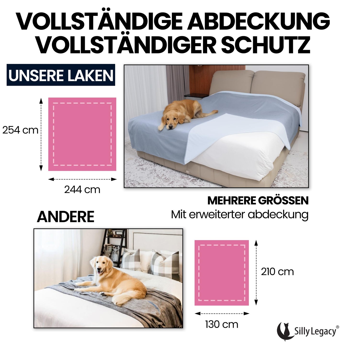 Waterproof mattress protector (double, 244 x 208 cm; gray) - Soft, thin, and reversible blanket for dogs, cats, other pets; Incontinence, urine, dirt, pet hair, saliva.