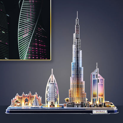 3D Puzzle Kids - Dubai LED City Line | 3D Puzzle Adults | Model Building Kit for Adults | Gift for Kids 8+ | 186 Pieces | DIY