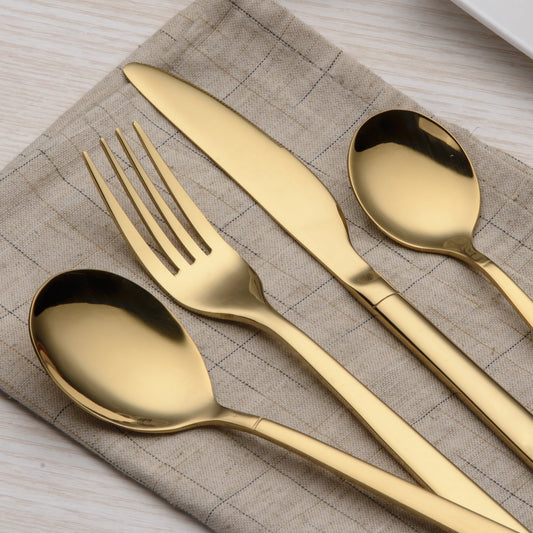 30 piece titanium coated cutlery set, 30 piece golden cutlery set, cutlery set cutlery sets, service for 6 (shiny gold)