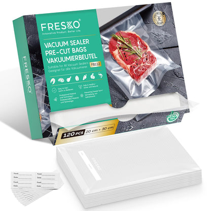 Fresco vacuum bags, food, 20 x 30 cm, 120 bags, embossed, BPA-free, storage, freezing, and cooking in vacuum, suitable for all vacuum machines.