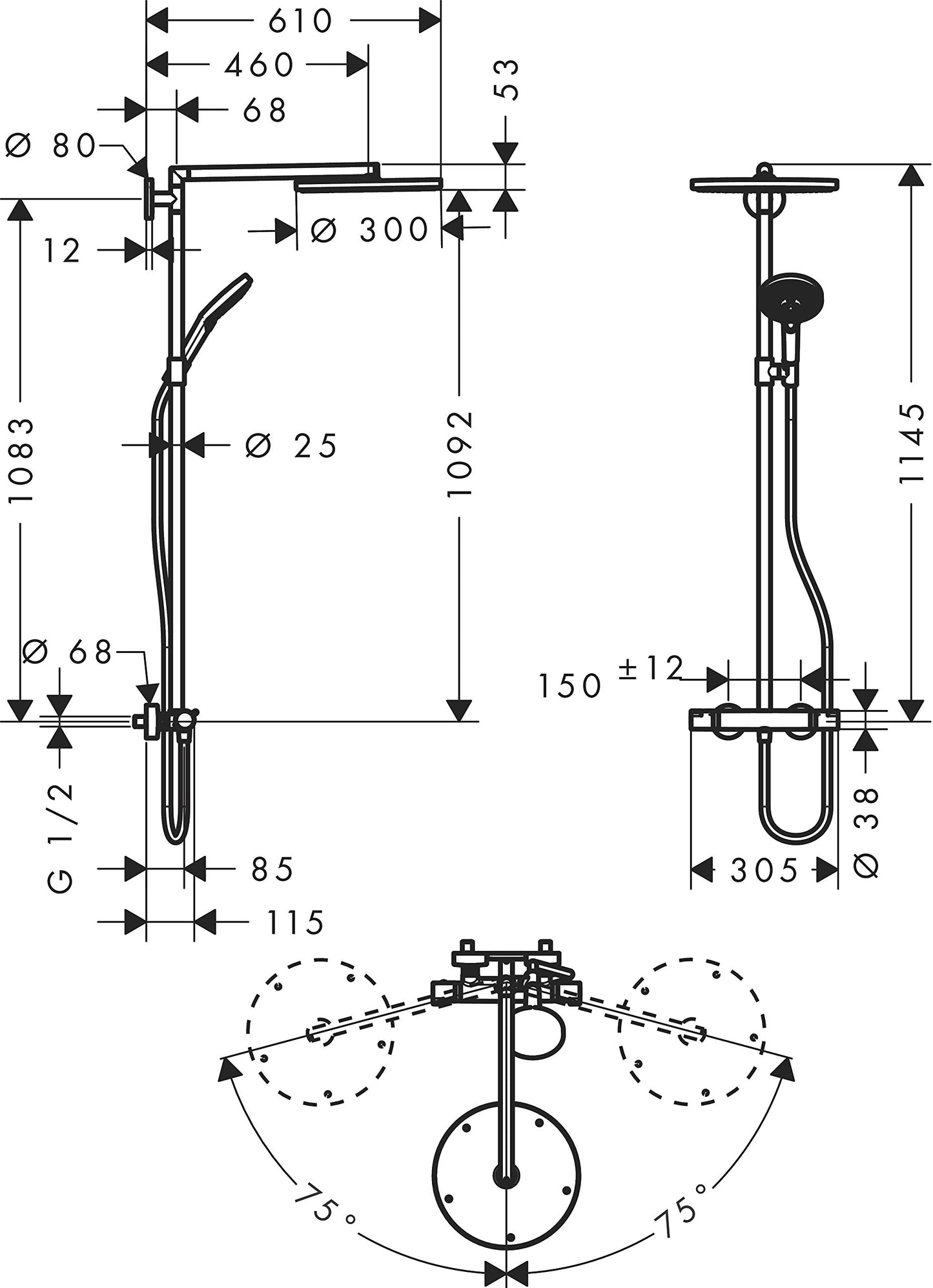 hansgrohe Raindance Select S 300 Shower System (3 spray modes) Chrome