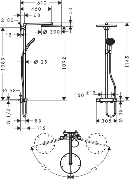 hansgrohe Raindance Select S 300 Shower System (3 spray modes) Chrome