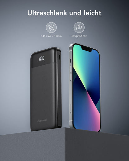 Charmast Powerbank 10000mAh External Battery USB C Power Bank with 4 Built-in Charging Cables Portable Charger LED Display Compact Slim 6 Outputs Compatible with iPhone, Huawei, Samsung Tablet