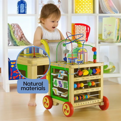 wuuhoo® wooden push along toy Fritzi - adjustable walker with puzzle and numbers - educational baby toy, push walker, wooden toy for children aged 1 year and up