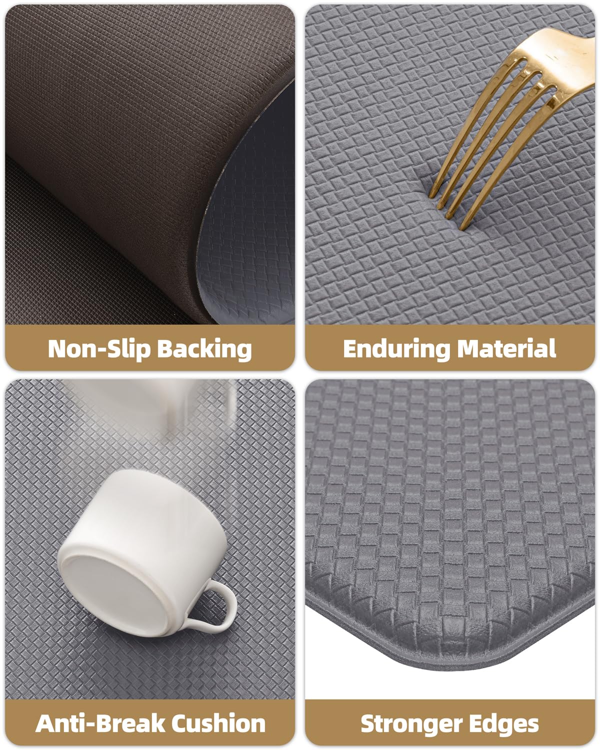 Color G 2 Pieces Kitchen Runner, Set PVC Kitchen Mat Washable Non-Slip, Rug Kitchen Waterproof and Oil Resistant, Kitchen Rug Heavy Duty for Kitchen, Hallway, Wet Bar (44x75+44x180cm, Grey)