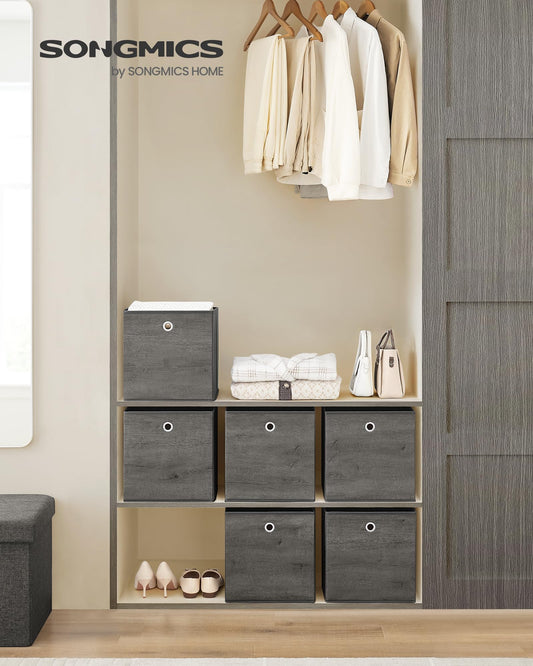 SONGMICS Storage Box, Set of 6, Organizing Boxes, Fabric, Foldable, 30 x 30 x 30 cm, Cloth Box, for Cube Shelf, Clothing Organizer, Mist Gray RFB102G01