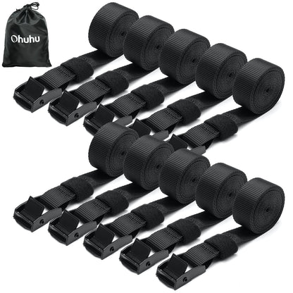 Ohuhu 10 Pack Ratchet Straps Tie Down Straps Black with Zinc Alloy Buckle, Quick Release Ratchet Strap up to 250 kg DIN EN 12195-2 with Carrying Bag for Car, Bike Rack & Motorcycle