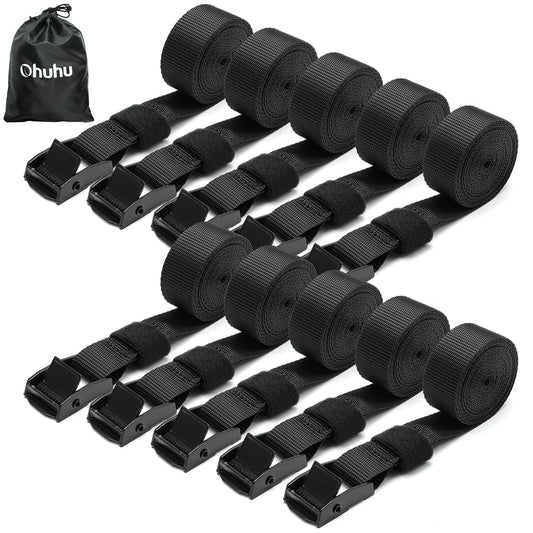 Ohuhu 10 Pack Ratchet Straps Tie Down Straps Black with Zinc Alloy Buckle, Quick Release Ratchet Strap up to 250 kg DIN EN 12195-2 with Carrying Bag for Car, Bike Rack & Motorcycle
