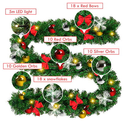 Cecaylie Pine Garland 5M, Christmas Garland green with 100 LED lights, Warm White, for indoor decoration fireplace staircase wall door outside, Artificial Pine Garland