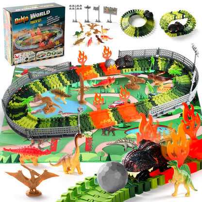 Dinosaur toy for ages 3 and up - race track for kids with 10 mini dinosaur figures, 1 car, and race track. Perfect gift for boys and girls ages 3-7.