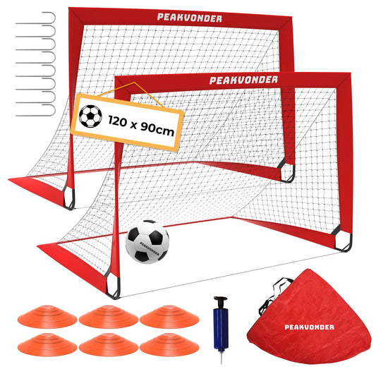 PEAKVONDER Soccer Goals for Yard Kids Pop-Up 2-Pack Soccer Goal Foldable with Fiberglass Poles & Premium Nets for Indoor, Outdoor | With Carrying Bag Soccer Cones Ball Pump Ground Anchors